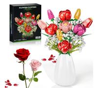 IKIDSUN Set de Construcción de Ramos de Flores, Kit de Construcción de Ramo de Flores de Tulipanes Rosas, Colección de Flores Artificiales Botánicas para Adultos, Niños, Regalos de San Valentín