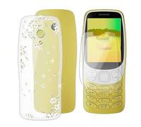 Ikiiqii Funda para Nokia 3210 2024 (2.40") Teléfono + Cristal Templado(2 Piezas), Capa Antigolpes Silicona a Prueba de Caídas Funda Móvil para Protectora TPU Suave - Flores Blancas