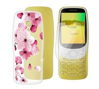 Ikiiqii Funda para Nokia 3210 2024 (2.40") Teléfono + Cristal Templado(2 Piezas), Capa Antigolpes Silicona a Prueba de Caídas Funda Móvil para Protectora TPU Suave - Flores Rosas