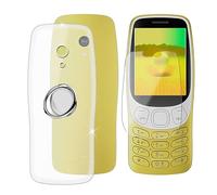 Ikiiqii Funda para Nokia 3210 2024 (2.40") Teléfono + Cristal Templado, Capa Antigolpes y Antiarañazos Protector Silicona Funda Móvil con Anillo Soporte Móvil Rotación 360° - Transparent