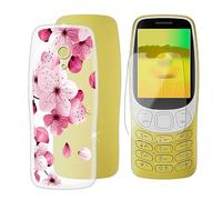 Ikiiqii Funda para Nokia 3210 2024 (2.40") Teléfono + Cristal Templado, Capa Antigolpes y Antiarañazos Protector Silicona Funda Móvil para Nokia 3210 2024 - Flores Rosas