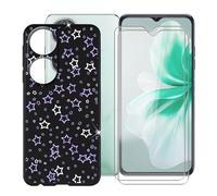 Ikiiqii Funda para Oukitel C38 (6.60") Carcasa Tapa Case Black Suave Silicona TPU Caso Piel +[2 Piezas] 9H Dureza Vidrio Templado Film Protector Pantalla - Lleno de Estrellas