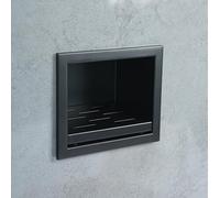 IKITRAEE Reposapiés de ducha para nicho de ducha para afeitarse las piernas, soporte de jabón de pared empotrado, reposapiés de acero inoxidable 304, negro mate, 5.9 x 4.8 x 3.9 pulgadas