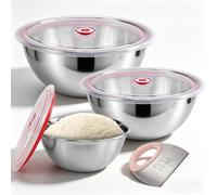 iklestar 3 PCS Contenedor Para Fermentación De Pizza,800 Ml/1200 Ml/ 1800 Ml Cajas Fermentadora Para Masa Para Pizza, Apilables De Acero Inoxidable 304 Con Tapa, Incluye Raspador De Masa