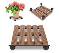 Ikodm 1 rodillo para plantas WPC rectangular de 30 x 30 cm, con ruedas, posavasos con ruedas, capacidad de carga de 80 kg, para interiores y exteriores, tabla de ruedas para plantas, maceta (marrón)