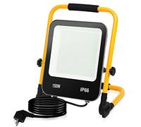 Ikodm 150W Foco de Trabajo LED, Foco LED Portátil con Soporte Plegable, 13000LM 6000K Luz Blanca, IP66 Focos LED Uso en Interiores y Exterior, Cable 3M con Enchufe (GOL-8833-M1x)