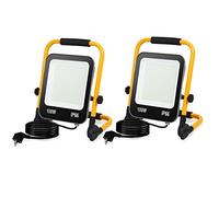 Ikodm 2 piezas 100W Foco de Trabajo LED, Foco LED Portátil con Soporte Plegable, 10000LM 6000K Luz Blanca, IP66 Focos Led Uso en Interiores y Exterior, Cable 3M con Enchufe