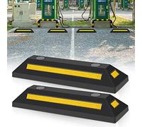 Ikodm 2x Tope para rueda de goma Barreras para Parking Tope para Estacionamiento Para Automóviles,Camiones,Carretillas Elevadoras, con Rayas Reflectantes Amarillas, 54 x 9 x 15 cm