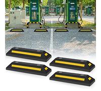Ikodm 4x Tope para rueda de goma Barreras para Parking Tope para Estacionamiento Para Automóviles,Camiones,Carretillas Elevadoras, con Rayas Reflectantes Amarillas, 54 x 9 x 15 cm