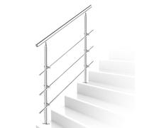 Ikodm Barandilla de acero inoxidable para escalera exterior e interior de 80 cm pasamanos escalera con 3 barras transversales y accesorios, ángulo ajustable para jardín, balcón