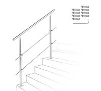 Ikodm Barandilla de acero inoxidable para escaleras, 120 cm, con 2 barras transversales y accesorios, para escalera interior, balcón, entrada de casa