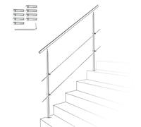 Ikodm Barandilla de acero inoxidable para escaleras, 150 cm, con 2 barras transversales y accesorios, para escalera interior, balcón, entrada de casa