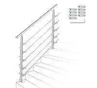 Ikodm Barandilla de acero inoxidable para escaleras, 150 cm, con 5 barras transversales y accesorios, para escalera interior, balcón, entrada de casa