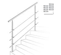 Ikodm Barandilla de acero inoxidable para escaleras, 160 cm, con 3 barras transversales y accesorios, para escalera interior, balcón, entrada de casa