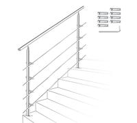 Ikodm Barandilla de acero inoxidable para escaleras, 160 cm, con 4 barras transversales y accesorios, para escalera interior, balcón, entrada de casa