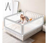 Ikodm Barrera de cama 150 cm x 1 + 200 cm x 1, barrera de cama plegable con base en forma de U, barrera de protección para cama infantil, altura regulable 68 - 95 cm para niños y padres