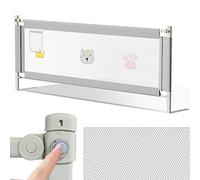 Ikodm Barrera de cama de 150 cm, 70 - 98 cm de altura ajustable, barrera para cuna para niños pequeños, con patrón, estructura estable, rejilla para cuna con red aireada, color gris