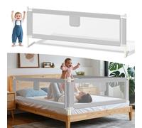 Ikodm Barrera de cama para evitar caídas, 200cmx2+150cmx1, protección para cama ajustable en altura de 64-96 cm para bebés y niños, con interruptor de doble botón, montaje sencillo, gris