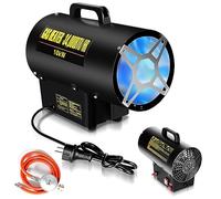 Ikodm Calefacción de gas para interiores, 10 kW, 220 V, calentador de gas, ventilador de gas propano 320 m³/h, caudal de aire, con manguera de gas de 1,2 m y válvula reductora de presión de 700 mbar