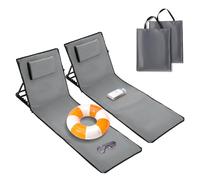 Ikodm Colchoneta de playa plegable, acolchada, tumbona de playa con bolso, compartimentos de almacenamiento, cojín integrado con ajuste de 5 velocidades, tejido resistente al desgaste (158 cm, gris
