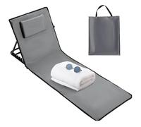 Ikodm Colchoneta de playa plegable, acolchada, tumbona de playa con bolso, compartimentos de almacenamiento, cojín integrado con ajuste de 5 velocidades, tejido resistente al desgaste (158 cm, gris