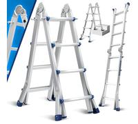 Ikodm Escalera multiusos de 402 cm, peldaños 4 x 4, escalera telescópica 3 en 1, escalera de aluminio, escalera plegable, escalera plegable a ambos lados y escalera