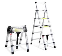 Ikodm Escalera telescópica plegable de aluminio de 1,4m+1,7m,marco A, 4+5 peldaños, escalera extensible para reparaciones de techo, tamaño plegado 62,7 cm, capacidad de carga de 150 kg (GOL-9070-M1c)