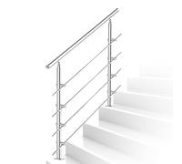 Ikodm Pasamanos de acero inoxidable para escalera exterior e interior, 150 cm con 4 barras transversales y accesorios, ángulo ajustable para escaleras, jardín, entrada de casa, balcón