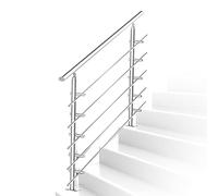 Ikodm Pasamanos para escaleras 120 cm Acero inoxidable, Barandilla Interior Exterior Diámetro de 42 mm con 5 travesaños Transversales y Accesorios, Angulo Ajustable