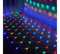 Ikodm Red de luces LED, 2 x 2 m, 204 ledes, 8 modos, cortina de luces con enchufe, para decoración interior y exterior, multicolor