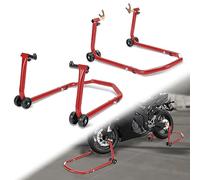 Ikodm Soportes de montaje para motocicleta, elevadores trasero y delantero, soporte para transporte, ancho ajustable, para trabajos de mantenimiento de motos de hasta 300 kg, 2 unidades, rojo