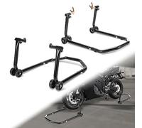 Ikodm Soportes de montaje para motocicleta, elevadores trasero y delantero, soporte para transporte, ancho ajustable, para trabajos de mantenimiento de motos de hasta 300 kg, 2 unidades, negro