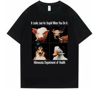 IKOKO Funny It Looks Just As Stupid When You Do It Minnesota Department of Health Pig Deer Dog Duck Smoking Unisex 100% Cotton Short-Sleeve T-Shirts Black XXL