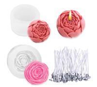 IKOPFLN 2 Moldes de silicona 3D para velas + 25 mechas de cera de soja de calidad alimentaria para velas de cera de abeja para bricolaje