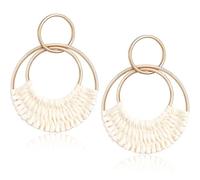 IKOPFLN 2 Piezas de Leche Blanco Estilo Boho Pendientes trenzados de ratán,Pendientes de vacaciones junto al mar,Pendientes colgantes de aro de verano