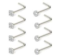 IKOPFLN 8 Piezas Curva Botón de la Nariz de Acero Inoxidable Anillos de la Nariz de Circonio Cúbico Zirconia Cúbico Piercing Piercing de la Nariz en forma de L Doblada