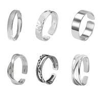 IKOPFLN Juego de 6 anillos de acero inoxidable plata pulida mate vintage gótico, abridor de botellas, alianzas de boda, anillos de compromiso