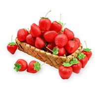 Ikosora 25 Piezas Fresas Falsas, Fresa Roja Artificial, Fruta De Plástico Realista Fresa Decoraciones Fotografía Prop para Centros De Mesa, Fresa Realista Decoración Casa Cocina Fiesta Ornamento