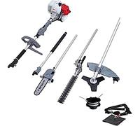 IKRA 73046710 Herramienta multifunción a Gasolina IBKH 33, 4en1: cortabordes, desbrozadora, Cortasetos telescópico y podadora de Altura, 900 W, Gris, Rojo y Negro