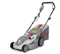 IKRA cortacésped eléctrico IERM 1638-1, 1600 W, Ancho de Corte 38 cm | Manillar regulable, altura de corte de 30-75mm, bolsa de colectora de 42 l, cuchilla de metal, manillar de guía plegable