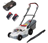 IKRA cortacésped ICM 2/2037, Cuchilla de Repuesto, 2 baterías 20V, Cargador | Ancho de corte 37 cm, altura de corte 25-75 mm, con mulching kit, para céspedes de 250 m², bolsa 40 l, gama de 20 V de IKRA