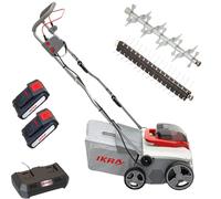 IKRA escarificador aireador sin cable 3 en 1 IAVL 2-2040, cesta recogedora de 40 l, anchura de trabajo de 40 cm, incluye 2 baterías de 20 V y 4,0 Ah y cargador rápido