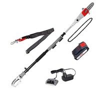 IKRA podadora de altura ICPS 2020, con batería, cargador y 2 cadenas | Longitud de la espada: 20cm, telescópica, mango giratorio de 180°, bandolera, gama de baterías de 20V de IKRA