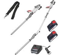IKRA tijeras cortasetos 2 en 1 ICPH 2050 con pértiga telescópica para setos altos, incl. 2 baterías de 20 V, estación de carga rápida y cinta de hombro