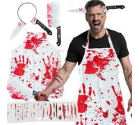 IKSAMY Disfraz Halloween Hombre Mujer Adulto - Disfraz de Carnicero Halloween con Sangriento, Diadema Cuchillo y Cicatrices de Zombi, Disfraces de Halloween Adulta Terrifer Sangre