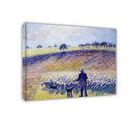 IKYE Camille Pissarro“Pastor y oveja”Reproducción sobre lienzo. Impresionismo Cuadros Famosos Grabados. Cuadro de arte de pared de lienzo para decoración del hogar. 50x65cm (19.6x25.6in) Enmarcado