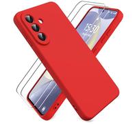 Ikziwreo Funda para Samsung Galaxy A57 5G, con 2 Pack Protector de Pantalla de Vidrio Templado, Case de Goma a Prueba de Choques a los Arañazos, Carcasa de Silicona Suave - Rojo