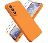 Ikziwreo Funda para Samsung Galaxy A57 5G, con 2 Pack Protector de Pantalla de Vidrio Templado, Case de Goma a Prueba de Choques a los Arañazos, Carcasa de Silicona Suave - Naranja