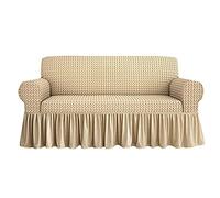 il dolce stile della tua casa Funda de sofá universal Voilà Irge 2, 3 y 4 plazas, Telas Mantas Cubre Sofas, elástica con volante falda, color beige, 3 plazas