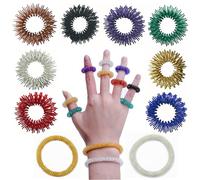iLamvie 10 unidades de anillos de masaje, 8 anillos de acupresión para dedos y 2 anillos de masaje de muñeca, para niños y adultos, para reducir el estrés.
